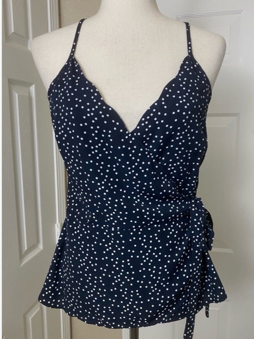 Chelsea28 Navy and White Polka Dot Tank